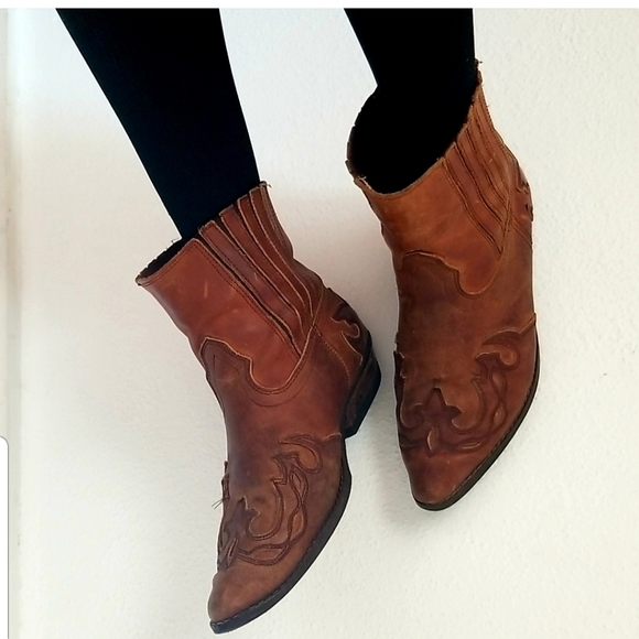 Leather Western Ankle Boots - Picture 1 of 8